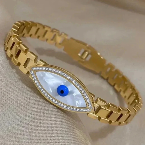 Evil Eye Stainless Steel Bangle Bracelet - Picture 3 of 6